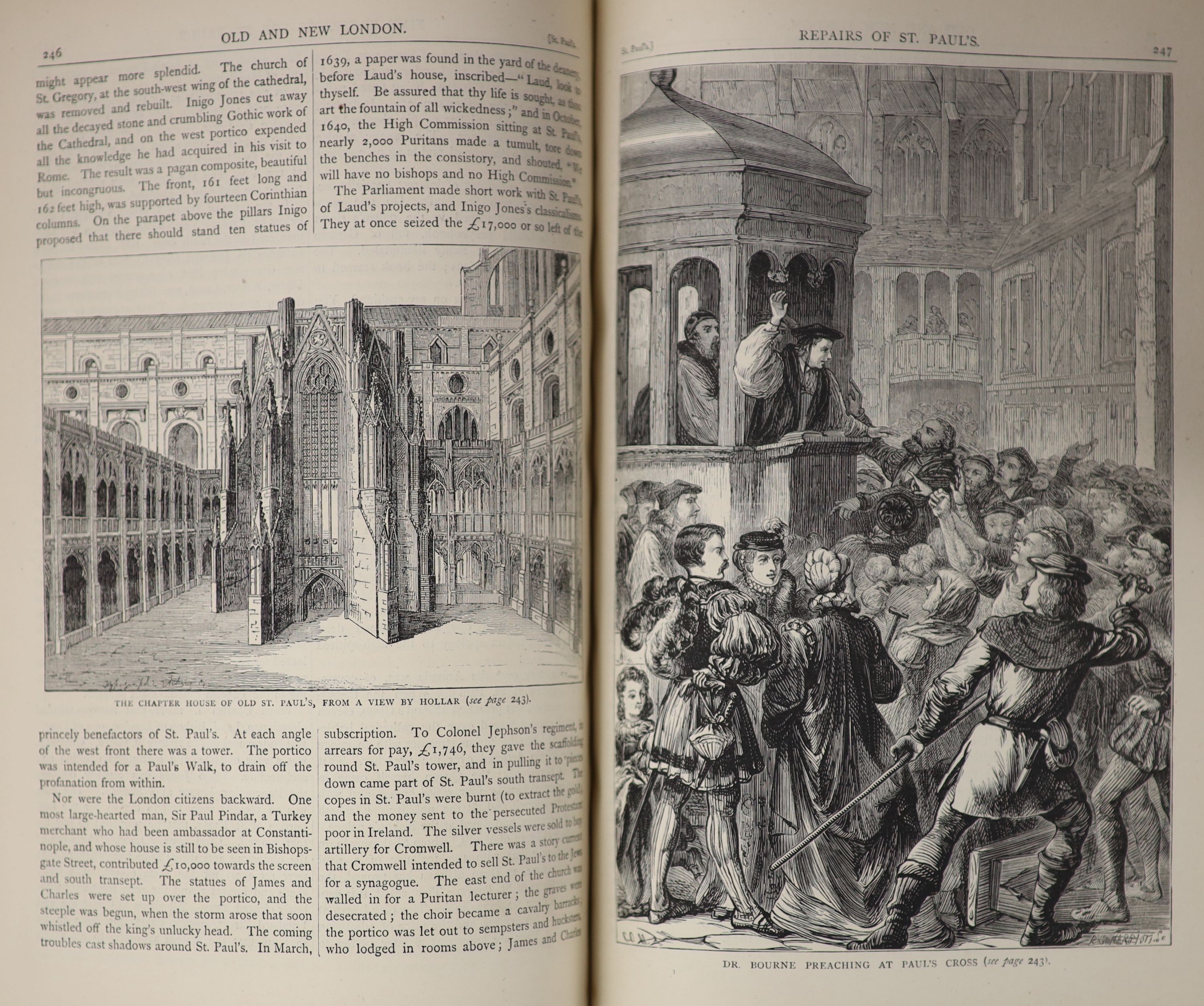 Thornbury, Walter [and] Walford, Edward - Old and New London: A Narrative of its History, its People, and its Places. 6 vols. Frontis to each, plus numerous text illustrations (many full page). Half ruled morocco and peb